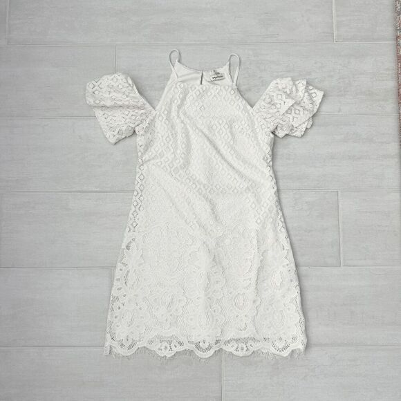 Speechless Dress Cold Shoulder Scalloped Trim Floral Lace Shift Sundress X Small - Picture 1 of 8